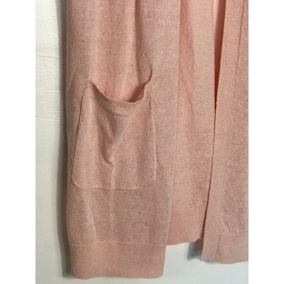 Halogen Long Linen Blend Open Long Sleeve Cardigan in Pink - Sz S - New - Picture 4 of 8
